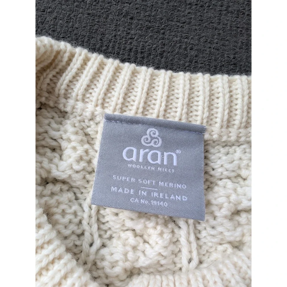 Aran Woollen Mills Mens XL Cream White Cable Knit Pocket Ireland Button Up - Picture 2 of 8
